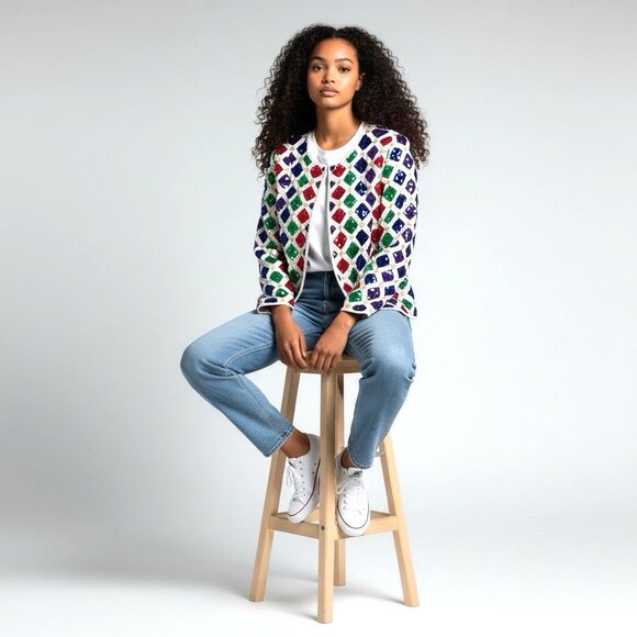 vintage PATRA Diamond shape Sequiend all over Sparkling Jacket sz 16 - Picture 5 of 9